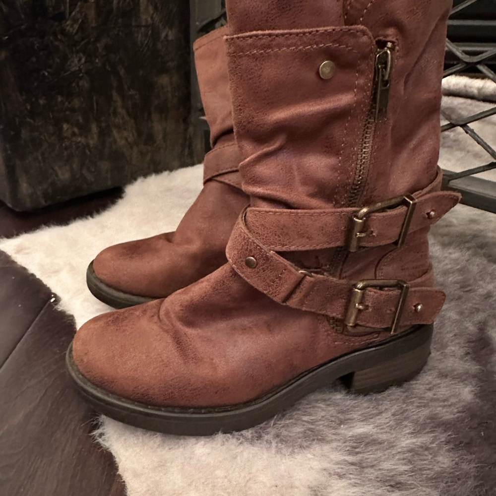 Softmoc Brown Leather Buckle Boots with Side Zip - Youth Size 13